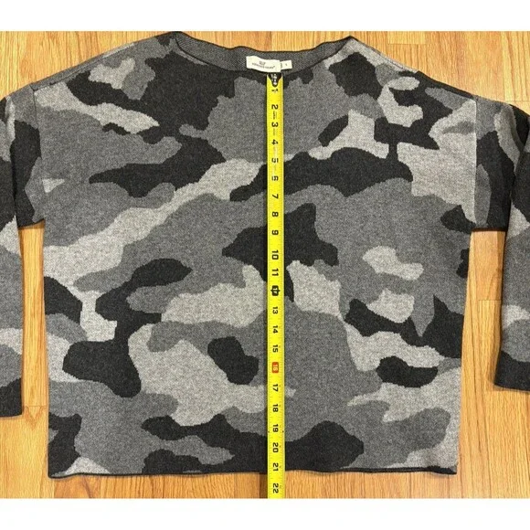 Vineyard Vines Sweater Womens Small Camo Boatneck Boxy Gray Cashmere Wool Blend - Picture 4 of 9